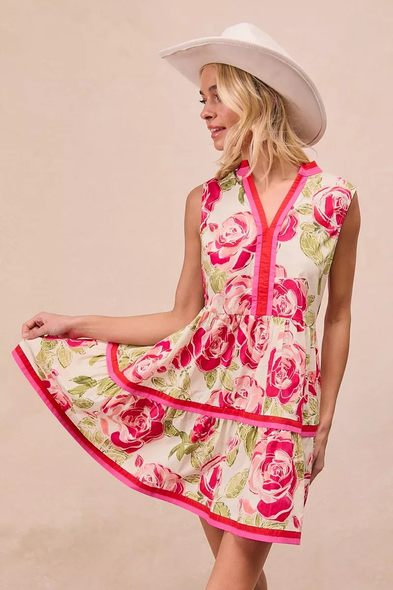BiBi Floral Woven Contrast Edge Tiered Ruffle Mini Dress | Lola Mariee