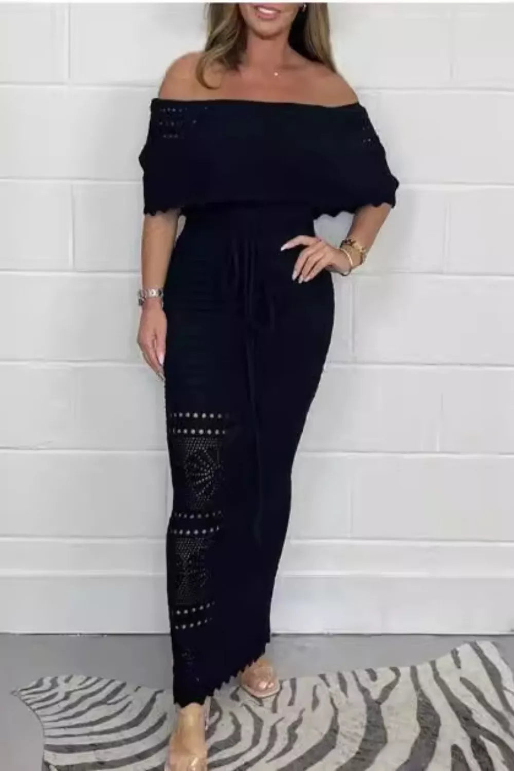 Crochet Off-Shoulder Maxi Dress – view 4 | Lola Mariee