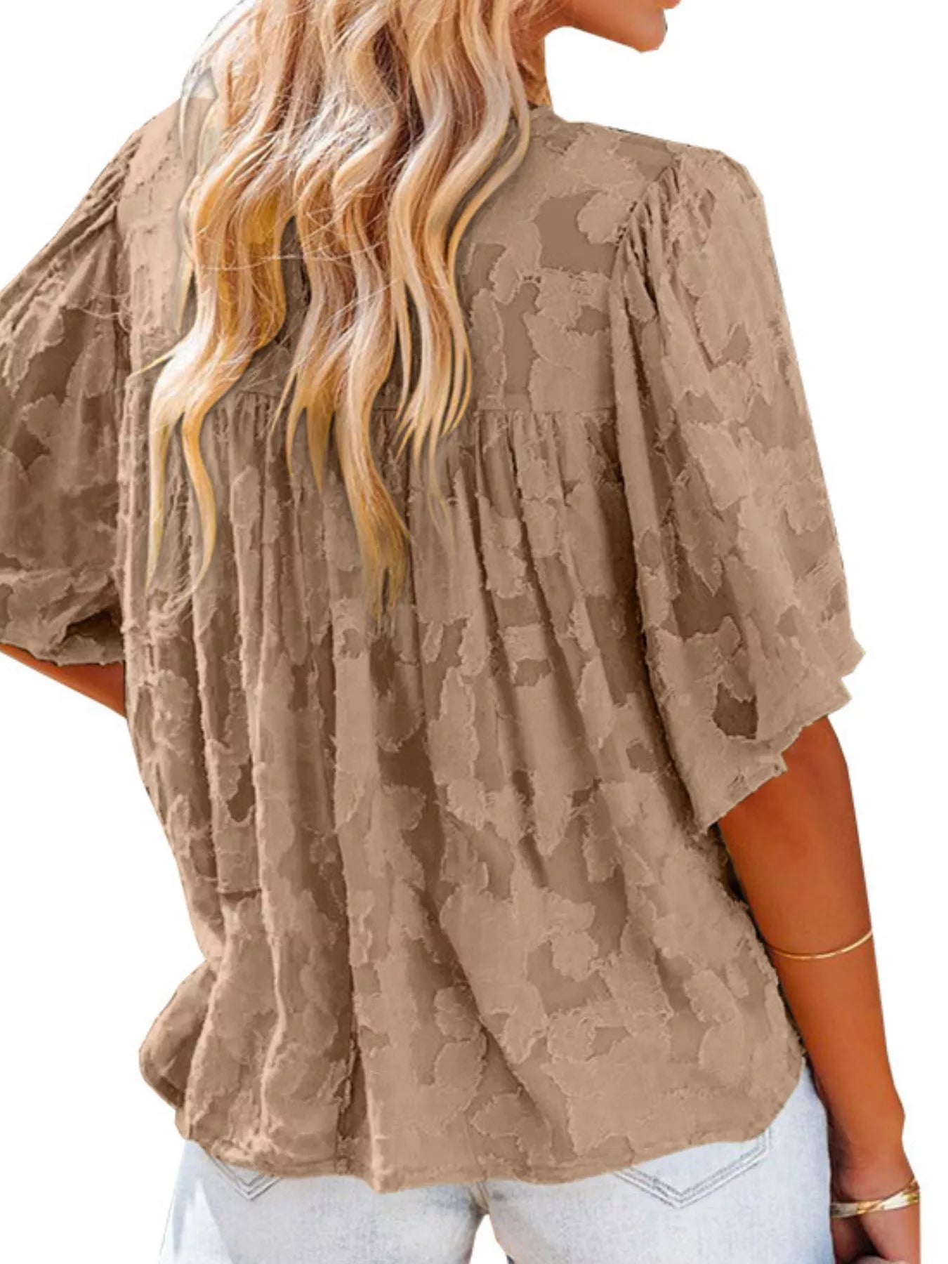 Full Size Textured V-Neck Button-Down Shirt Plus Size - Trendsi | Lola Mariee