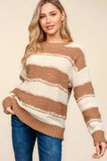 Haptics Striped Contrast Distressed Sweater - women's jacket at Lola Mariee boutique