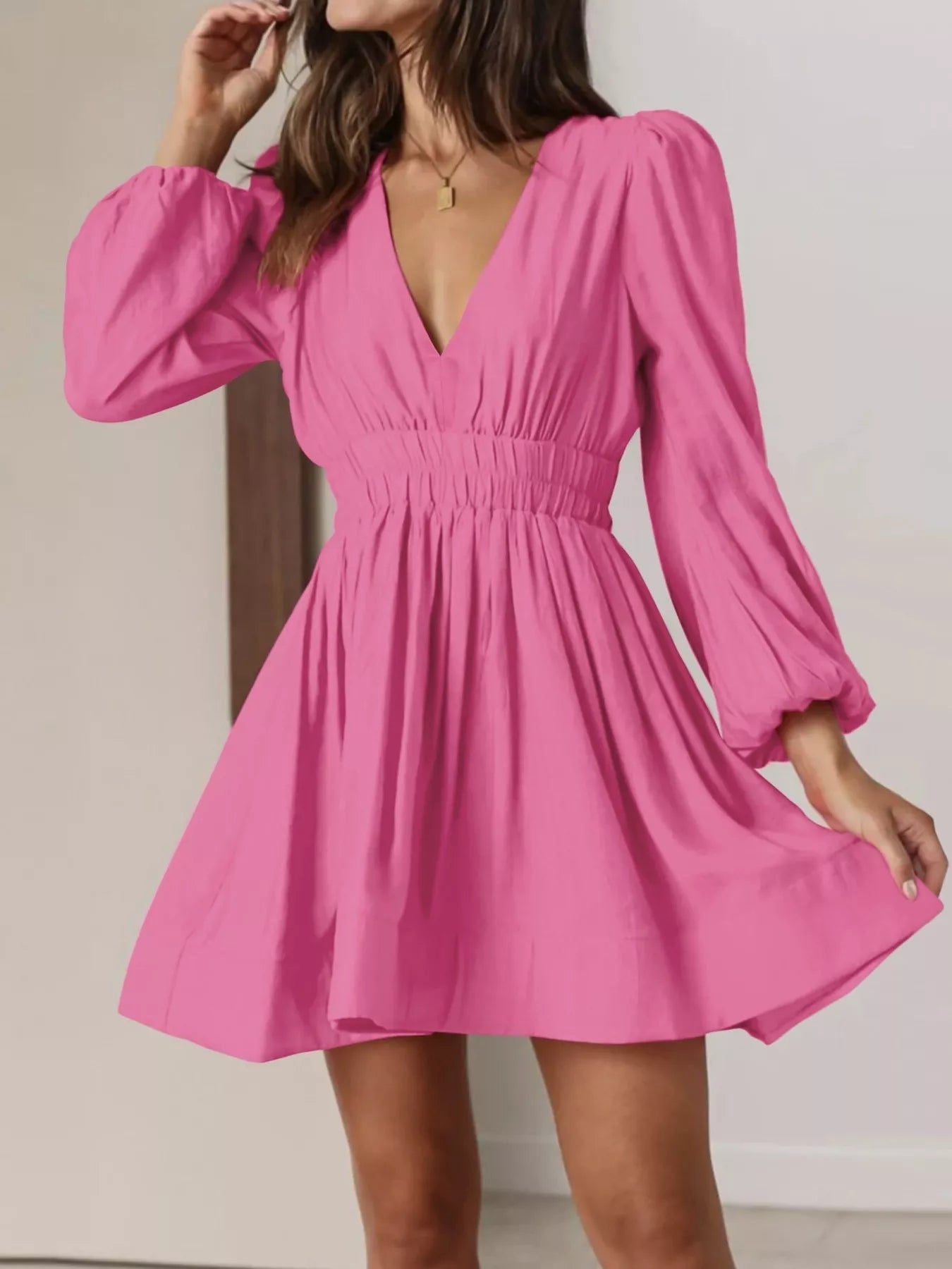 V-Neck Long Sleeve Mini Dress - Trendsi | Lola Mariee