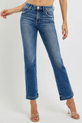 RISEN Full Size Tummy Control Elastic Band Mid Rise Straight Jeans Plus Size - women's bottoms at Lola Mariee boutique