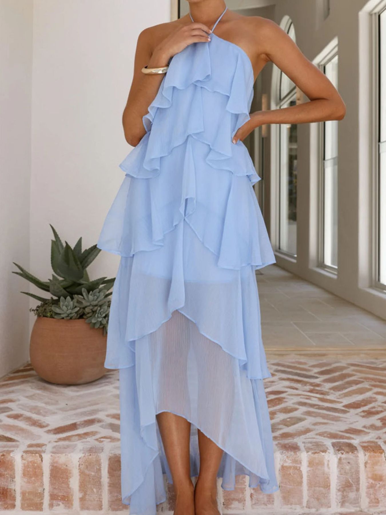 Layered Ruffled Halter Neck Dress – view 9 | Lola Mariee