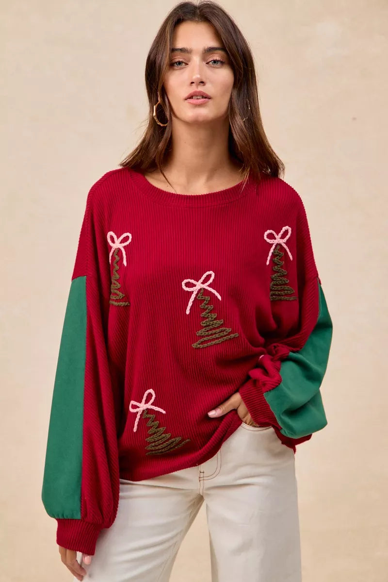 BiBi Christmas Theme Tree Embroidered Sweater - Trendsi | Lola Mariee