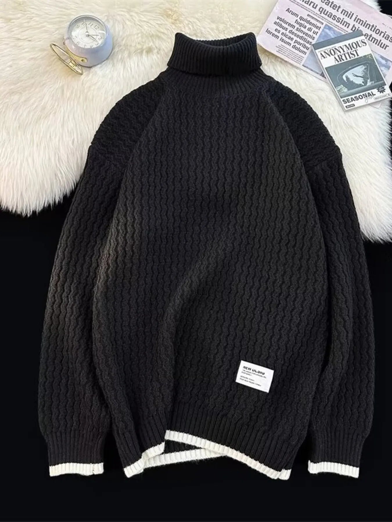 Men's Textured Knit Turtleneck Sweater – view 2 | Lola Mariee