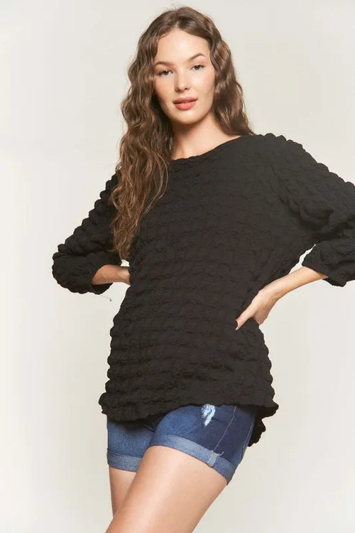 ADORA Bubble Texture Round Neck Blouse | Lola Mariee