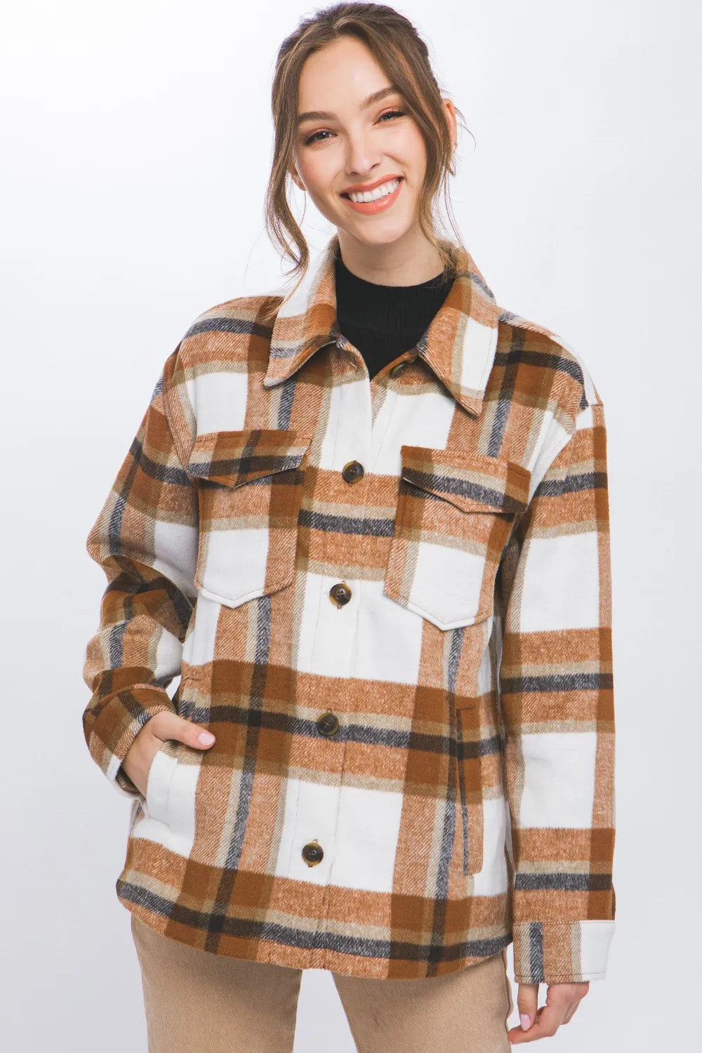 Love Tree Plaid Button Up Shacket - women's fashion at Lola Mariee boutique