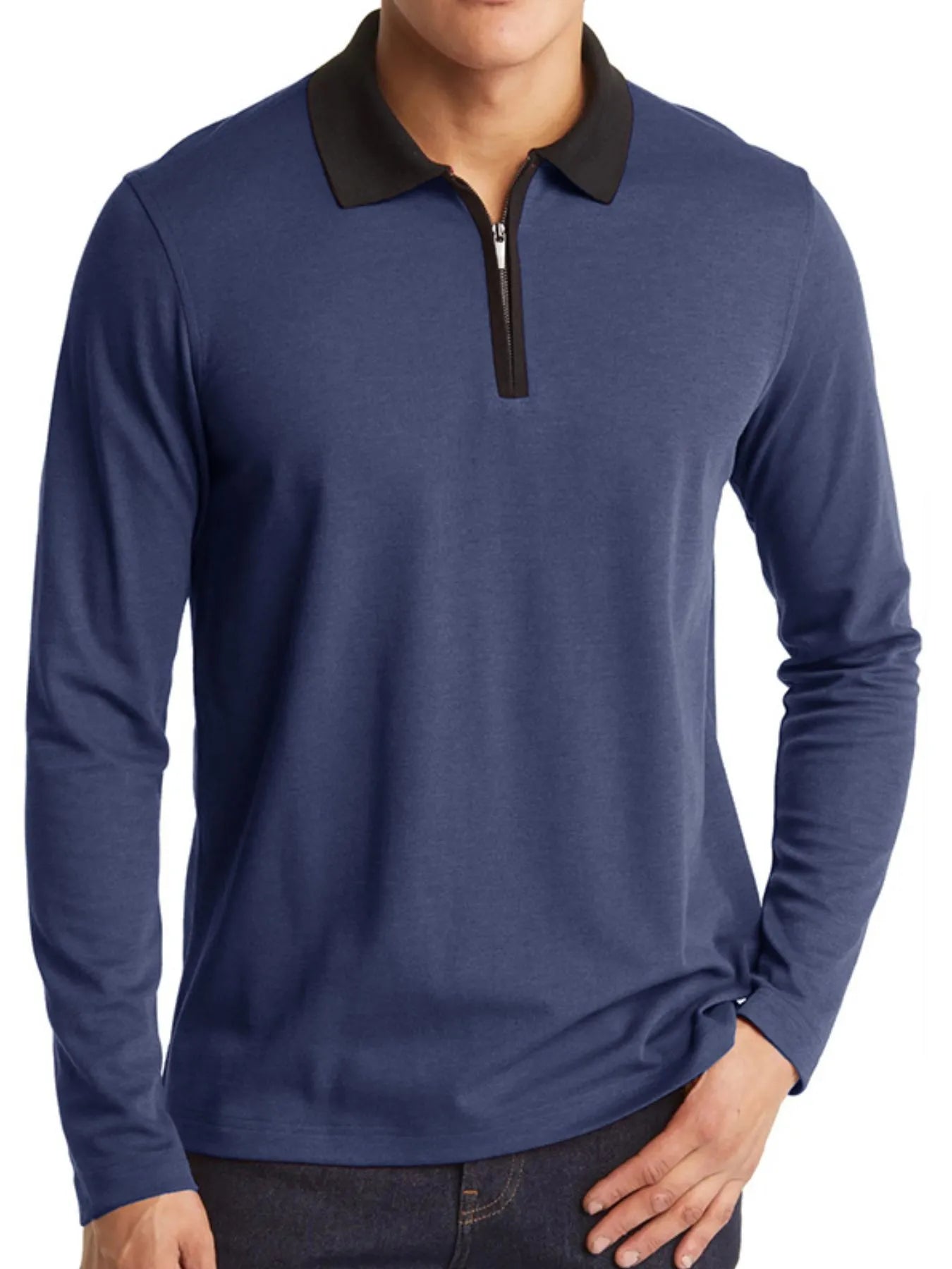 Men's Classic Long Sleeve Contrast Collar Polo Shirt – view 8 | Lola Mariee