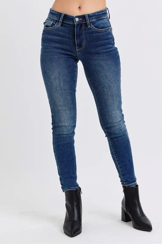 Judy Blue Full Size Run Mid-Rise Waist Skinny Jeans with Thermal Lining - women's bottoms at Lola Mariee boutique
