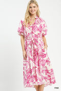 Umgee Abstract Print Smocked Tie Waist Midi Dress - Trendsi | Lola Mariee