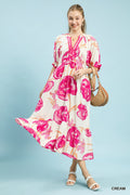 Umgee Floral Print Midi Dress with Contrast Trim - Trendsi | Lola Mariee