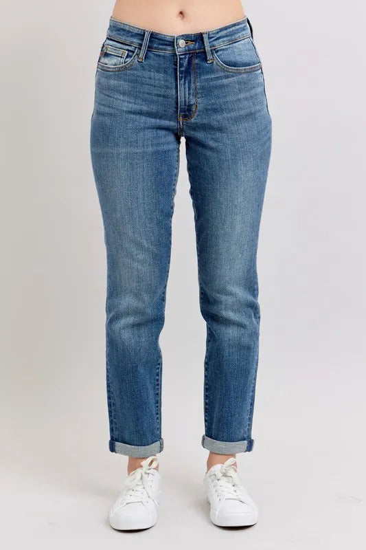 Judy Blue Full Size Mid Rise Skinny Cuff Jeans with Pockets Plus Size - women's bottoms at Lola Mariee boutique
