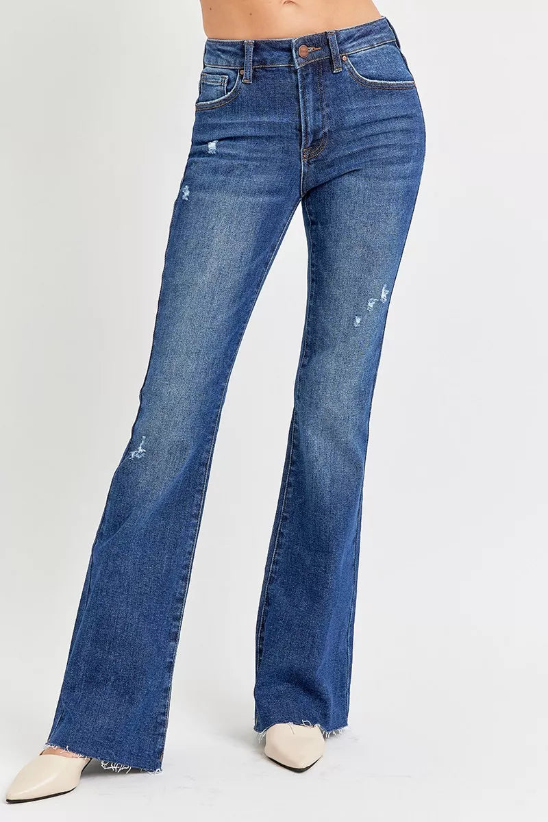 RISEN Full Size Distressed Mid Rise Flare Jeans Plus Size - LOLA MARIEE | Lola Mariee