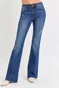 RISEN Full Size Distressed Mid Rise Flare Jeans Plus Size - LOLA MARIEE | Lola Mariee