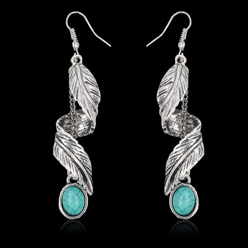 Alloy Leaf Artificial Turquoise Earrings | Lola Mariee