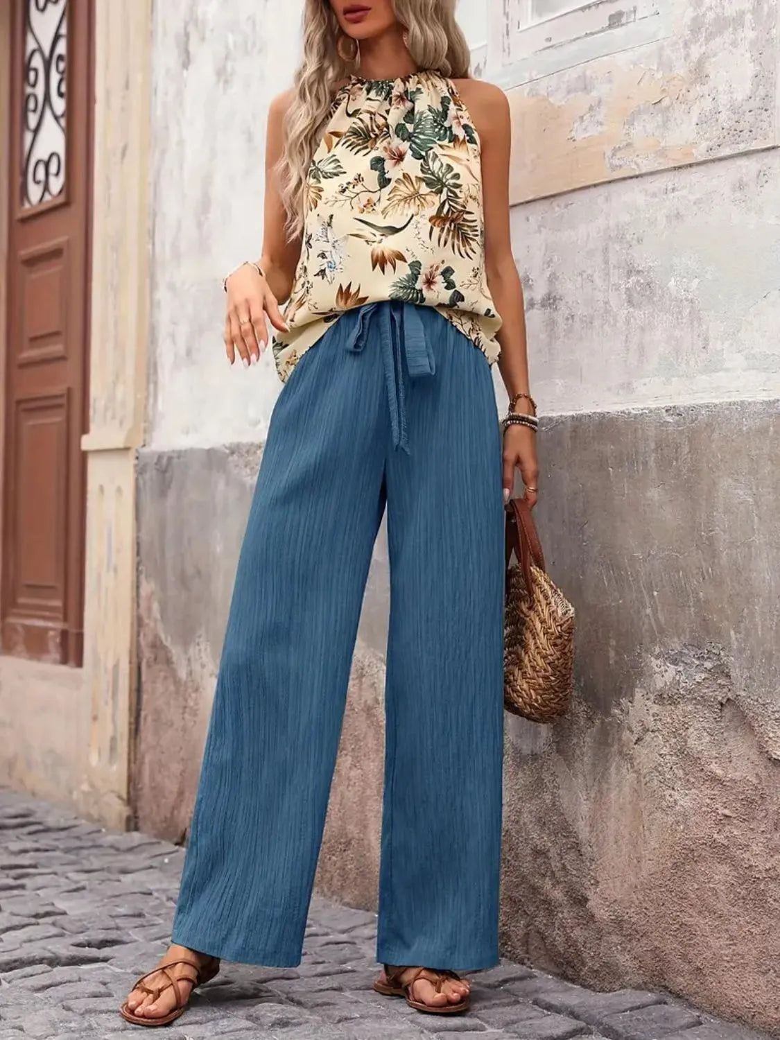 Printed Tank Top and Wide Leg Pants Set – view 6 | Lola Mariee