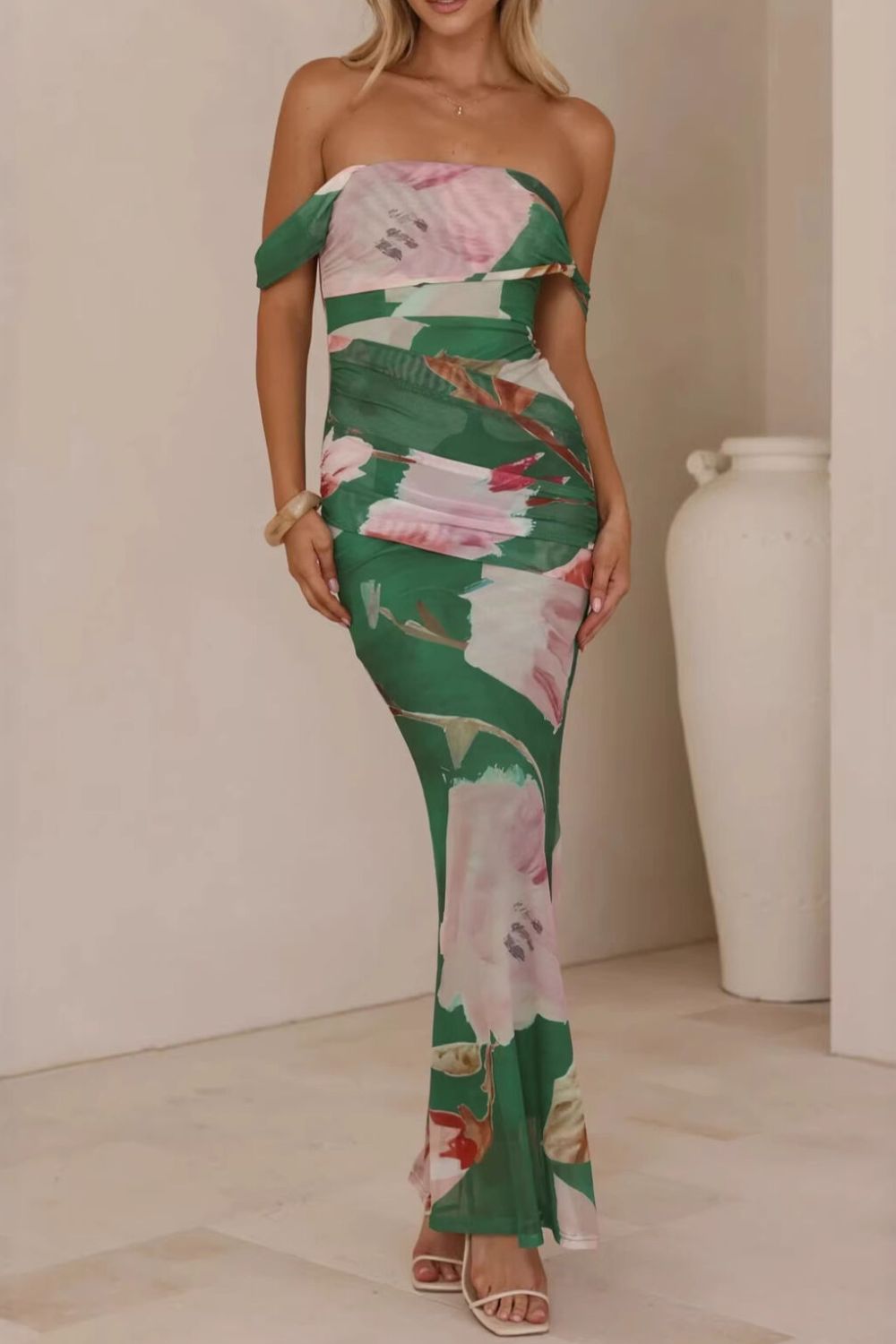 Floral Print One-Shoulder Ruched Maxi Dress – view 9 | Lola Mariee