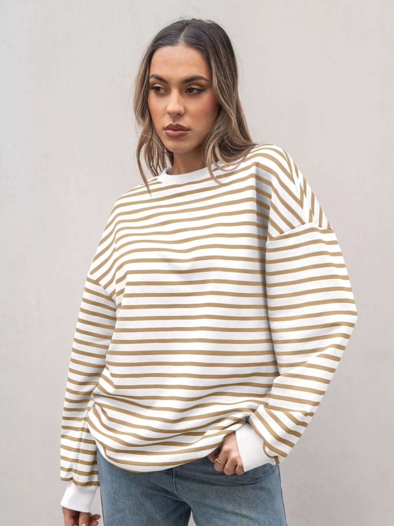 Striped Round Neck Oversized Casual Sweatshirt - Trendsi | Lola Mariee