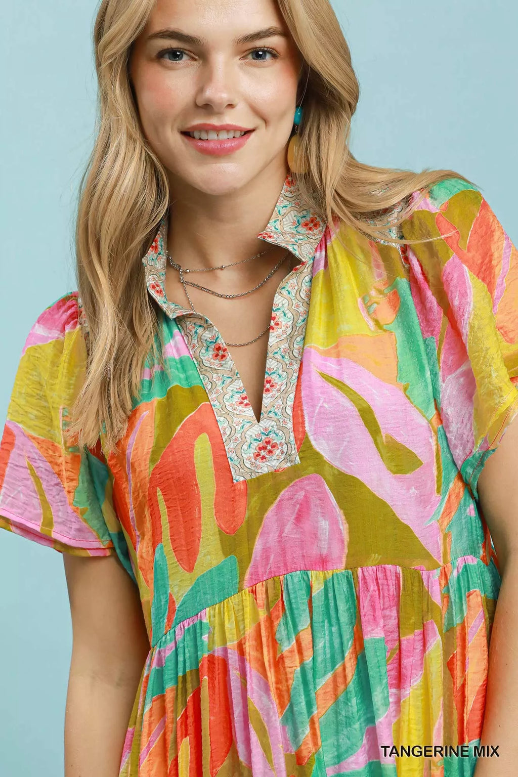 Umgee Abstract Tropical Print Tiered Midi Dress - Trendsi | Lola Mariee