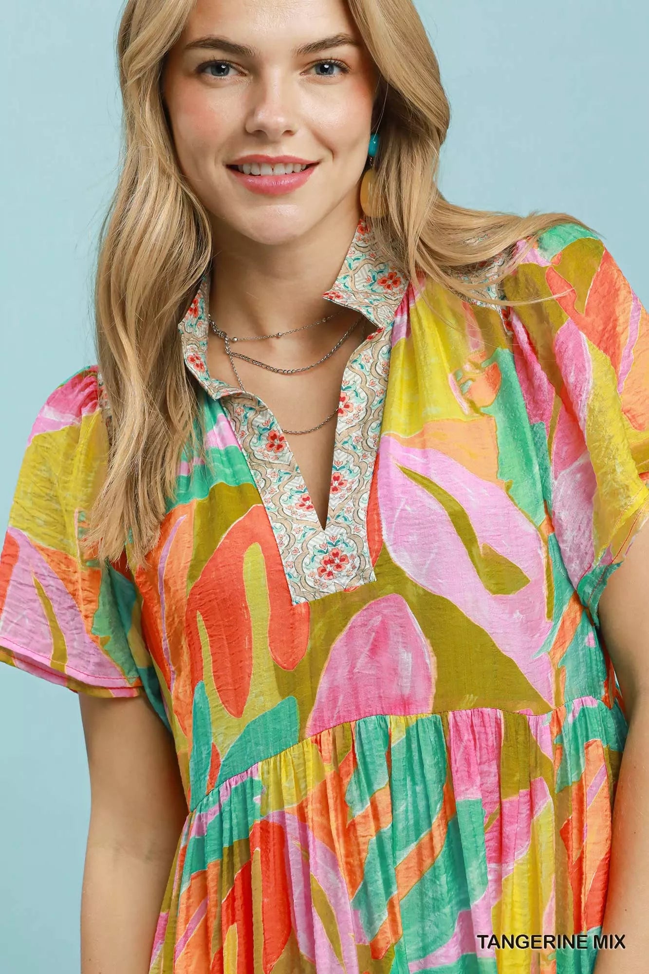 Umgee Abstract Tropical Print Tiered Midi Dress - Trendsi | Lola Mariee