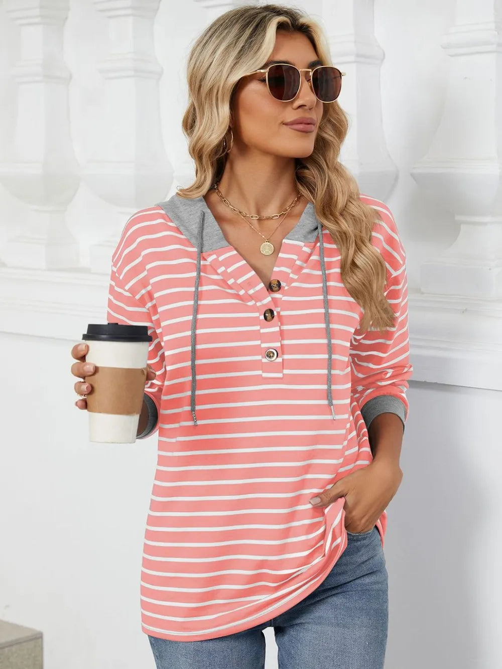 Drawstring Striped Long Sleeve Hoodie - Trendsi | Lola Mariee