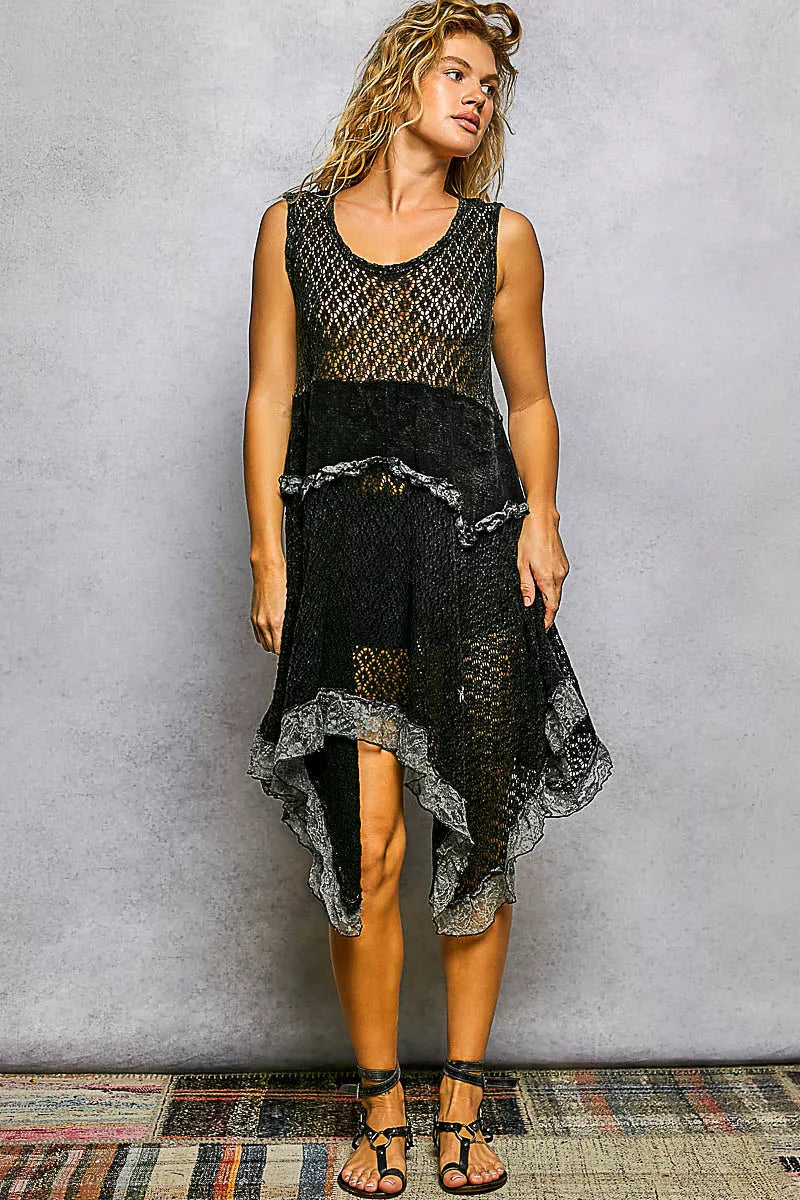 POL Texture Lace Ruffled Sleeveless Dress - Trendsi | Lola Mariee
