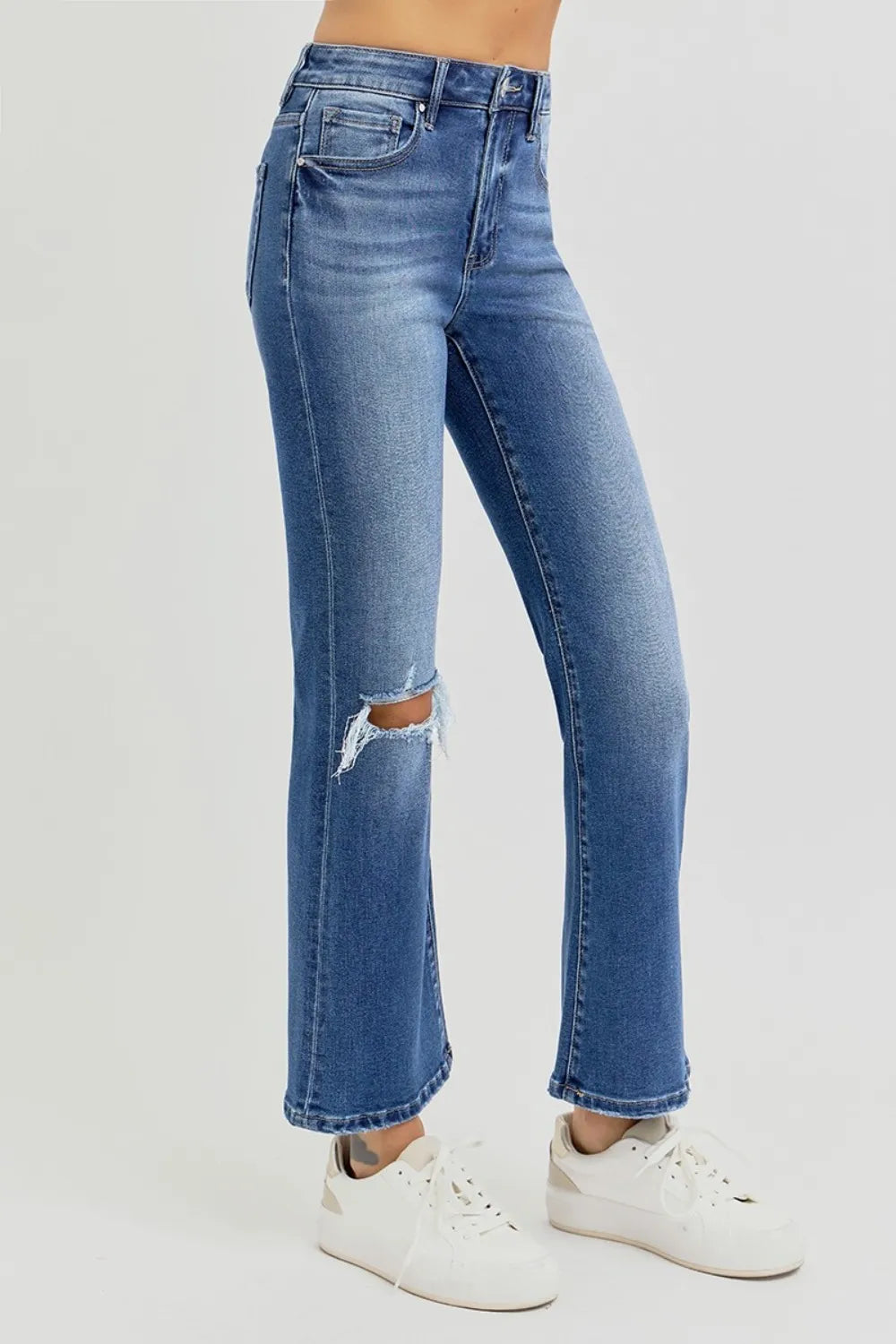 RISEN Full Size Distressed High Rise Crop Flare Jeans - LOLA MARIEE | Lola Mariee