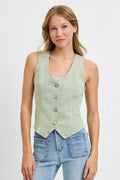 RISEN Full Size V Neck Button Down Vest Plus Size - women's fashion at Lola Mariee boutique