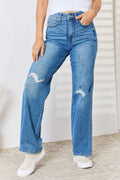 Judy Blue Full Size High Waist Distressed Straight-Leg Jeans - women's bottoms at Lola Mariee boutique