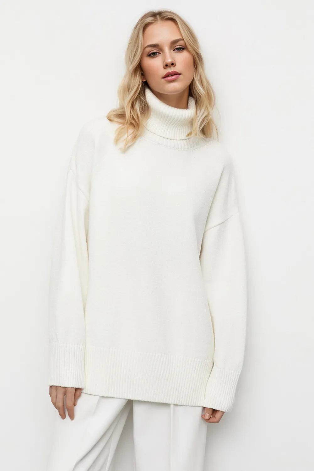 Basic Bae Turtleneck Dropped Shoulder Long Sleeve Sweater – view 9 | Lola Mariee
