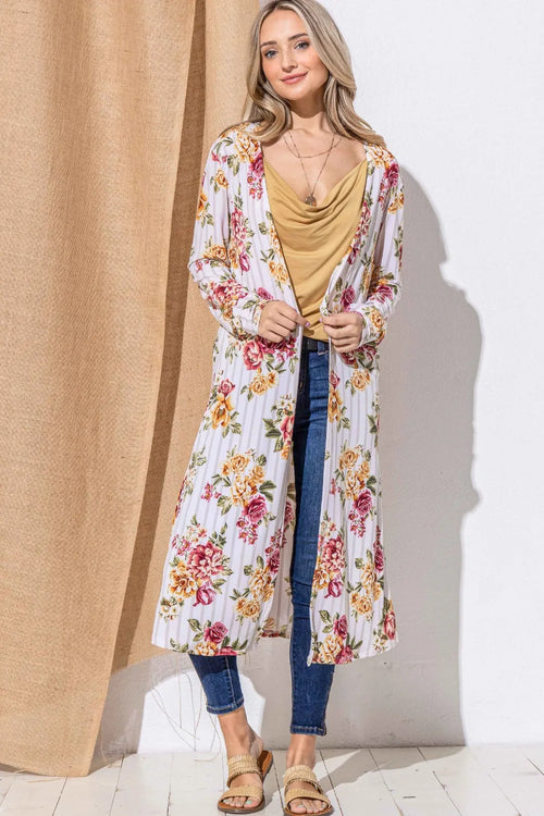 And The Why Floral Kimono Open Front Longline Cardigan | Lola Mariee