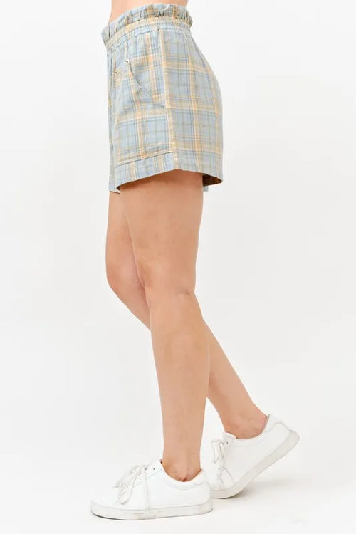 And The Why Plaid Print Smocked Detail Casual Shorts – view 2 | Lola Mariee