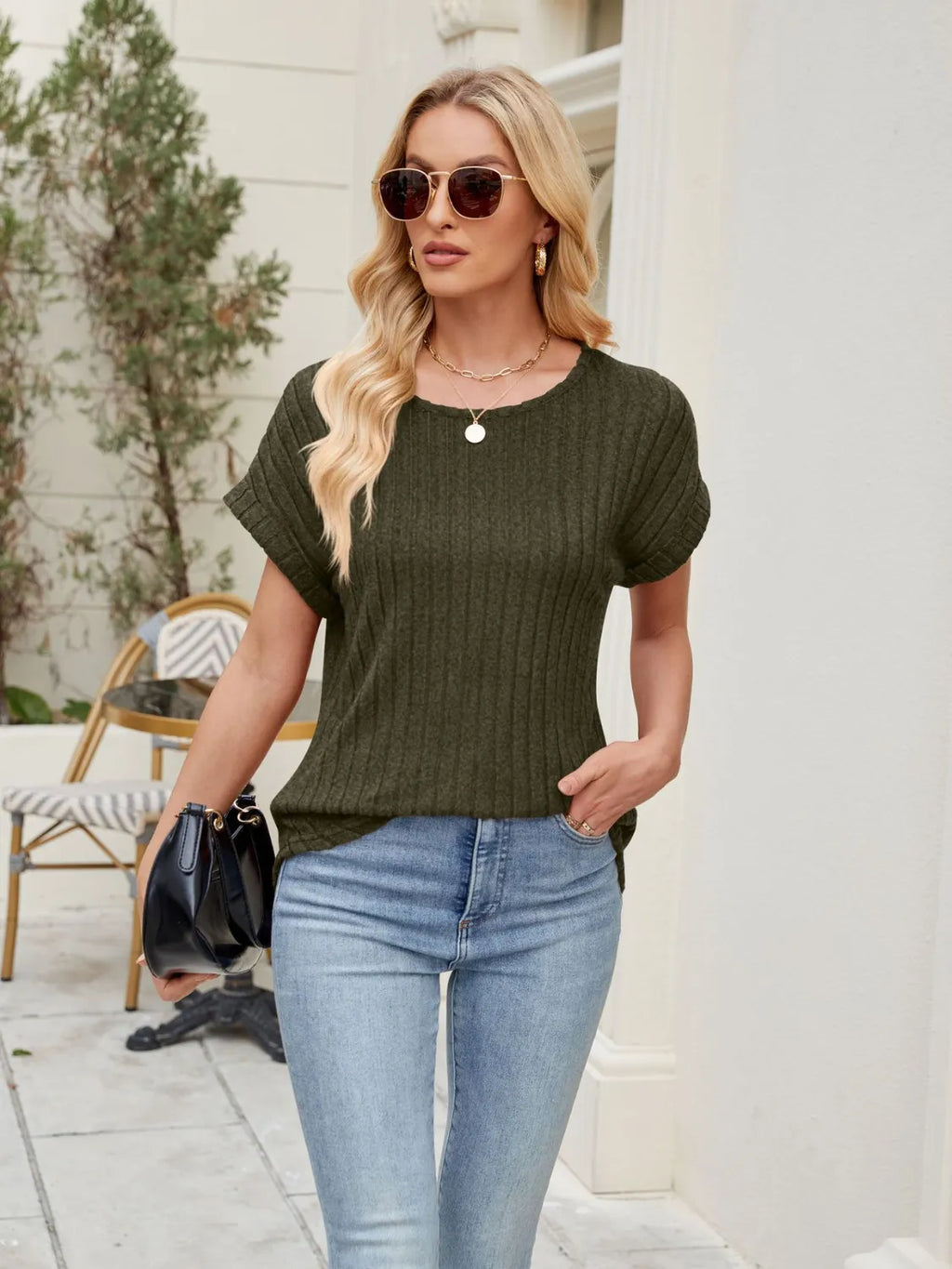 Round Neck Short Sleeve T-Shirt - Trendsi | Lola Mariee