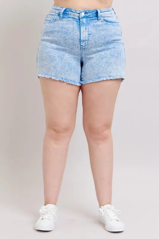 Judy Blue Plus Size Mid Rise Garment Dyed Denim Shorts - women's bottoms at Lola Mariee boutique
