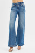 RISEN High Rise Wide Leg Jenas with Front Yoke and Heart Back Pocket - women's fashion at Lola Mariee boutique