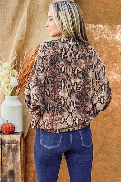 And The Why Choker Neck Dolman Sleeve Snake Print Top – view 2 | Lola Mariee
