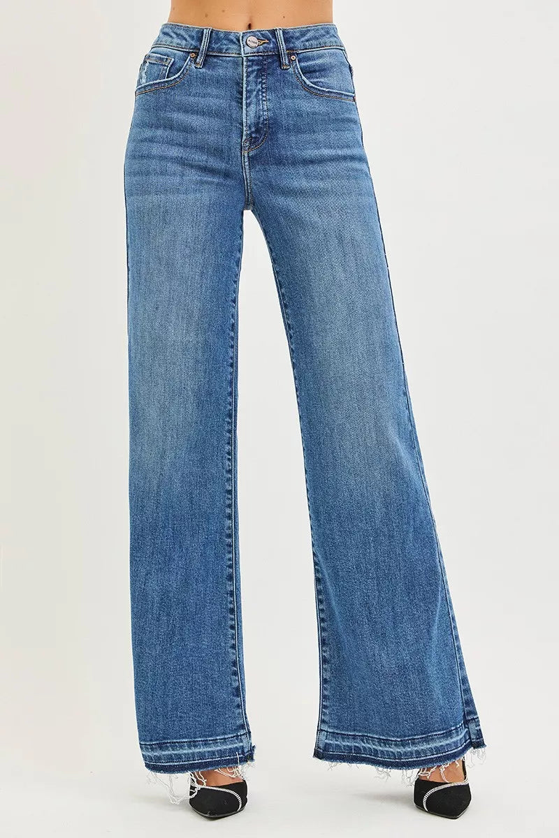 RISEN High Rise Wide Leg Jeans With Released Hem - women's bottoms at Lola Mariee boutique