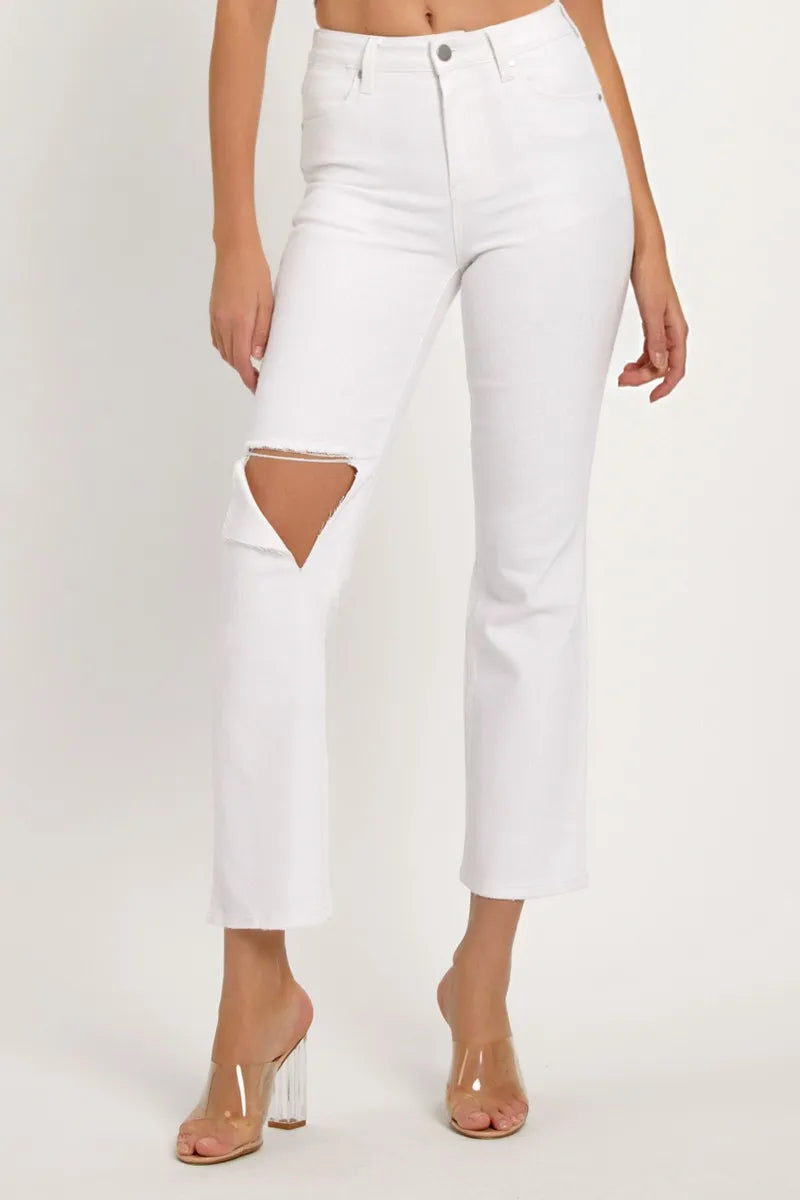 RISEN Full Size Distressed Cropped Straight Jeans - LOLA MARIEE | Lola Mariee
