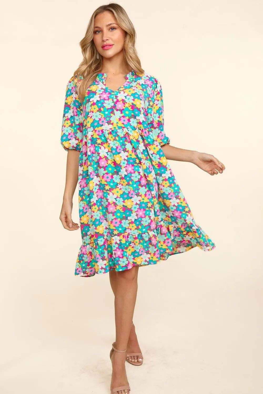 Haptics Bubble Sleeve Floral Ruffled Dress - women's dress at Lola Mariee boutique