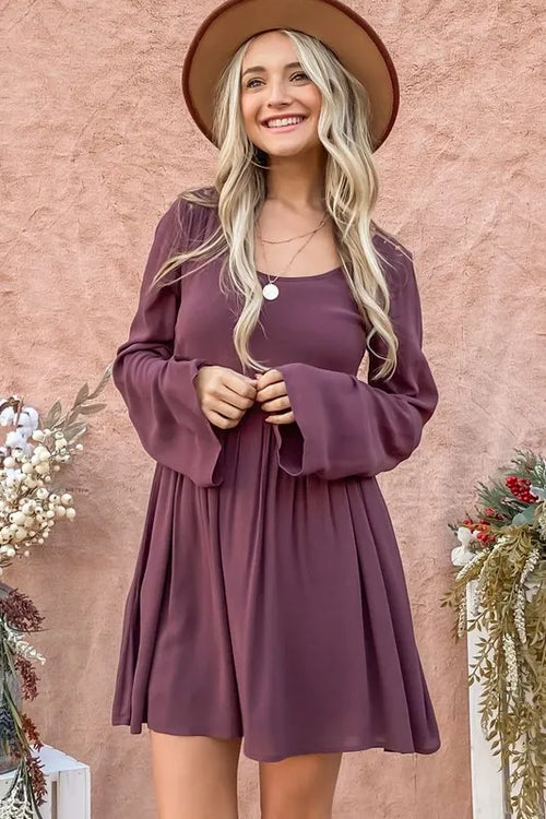 And The Why Back Lace Button Down Detail Bell Sleeve Dress | Lola Mariee