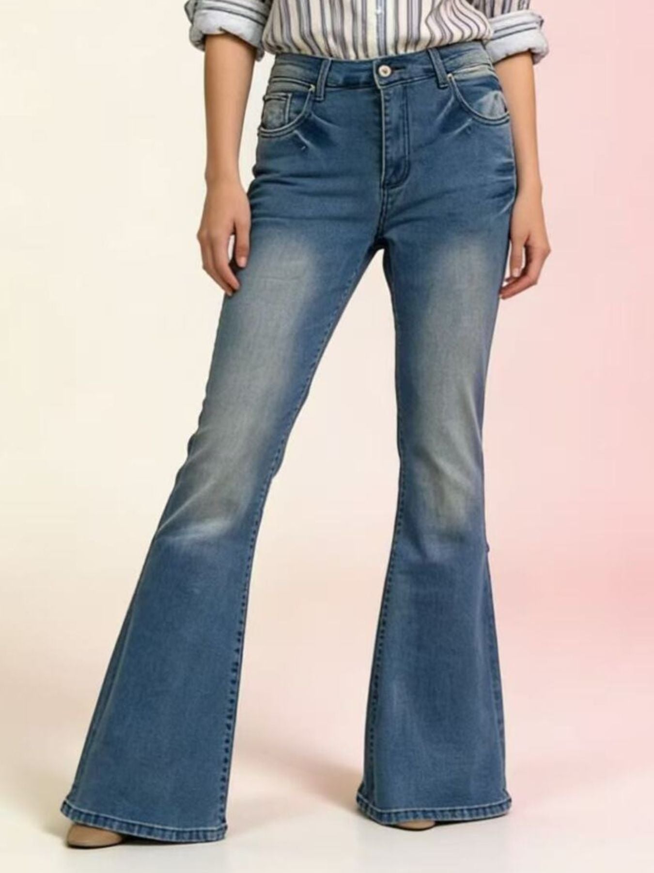 Full Size Vintage Wash High-Waisted Flare Jeans Plus Size | Lola Mariee