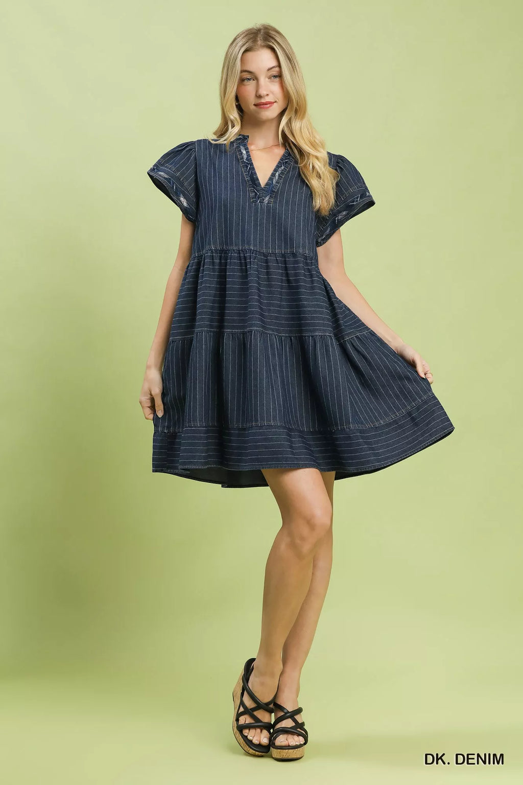 Umgee Chambray Tiered Babydoll Dress - Trendsi | Lola Mariee
