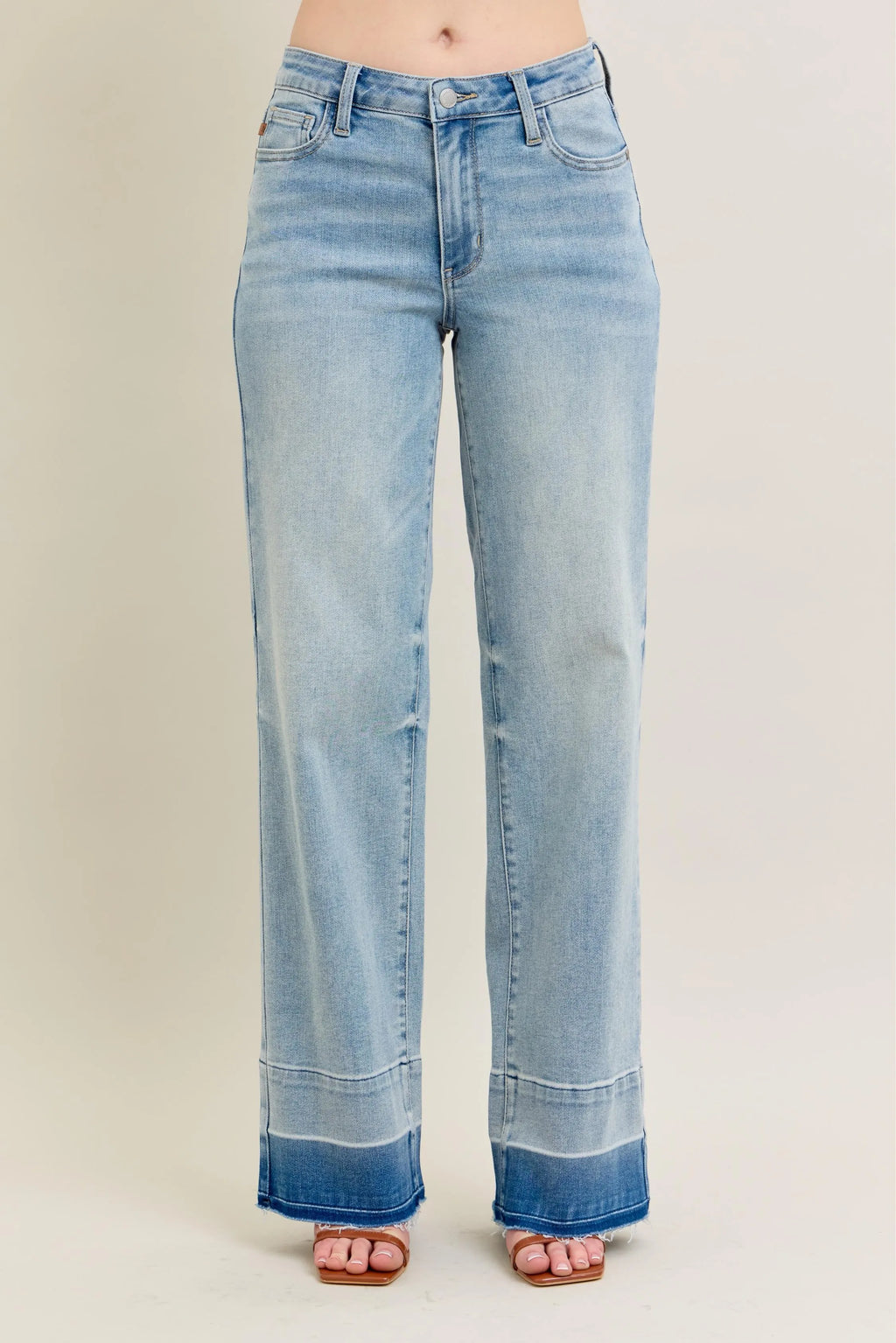 Judy Blue Full Size Mr Release Hem Wide Leg Jeans Plus Size - women's bottoms at Lola Mariee boutique