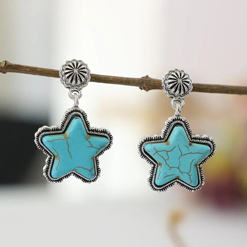Artificial Turquoise Alloy Star Earrings – view 2 | Lola Mariee