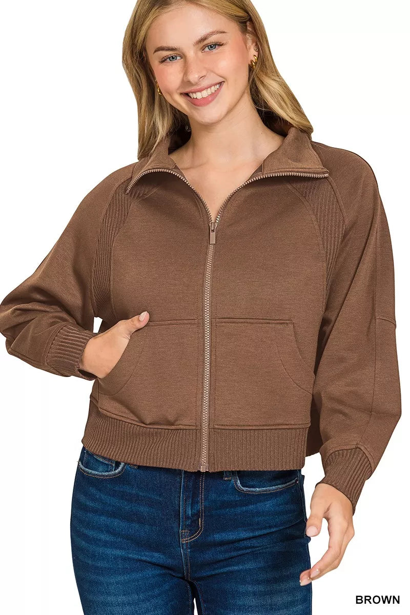 Zenana Scuba Full Zip Cropped Jacket with Pockets - women's top at Lola Mariee boutique