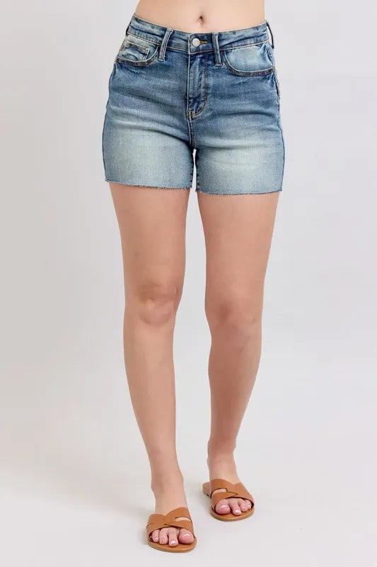 Judy Blue Full Size High Waist Star Seam Detail Denim Shorts Plus Size - women's bottoms at Lola Mariee boutique