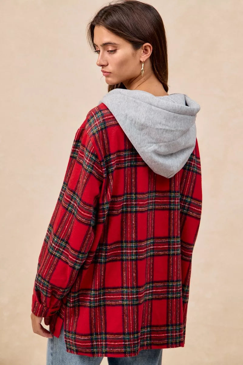 BiBi Brushed Plaid Hooded Jacket - Trendsi | Lola Mariee