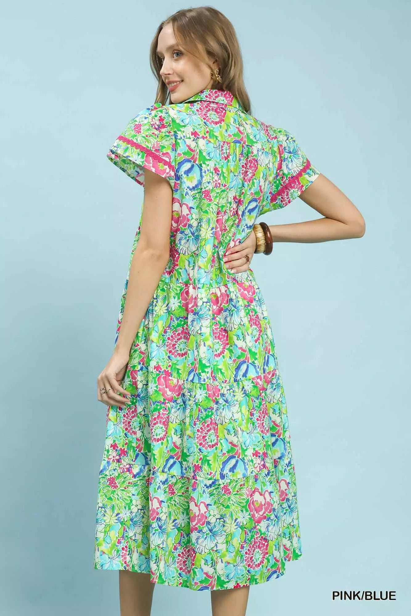 Umgee Bold Mixed Floral Tiered Midi Dress - Trendsi | Lola Mariee