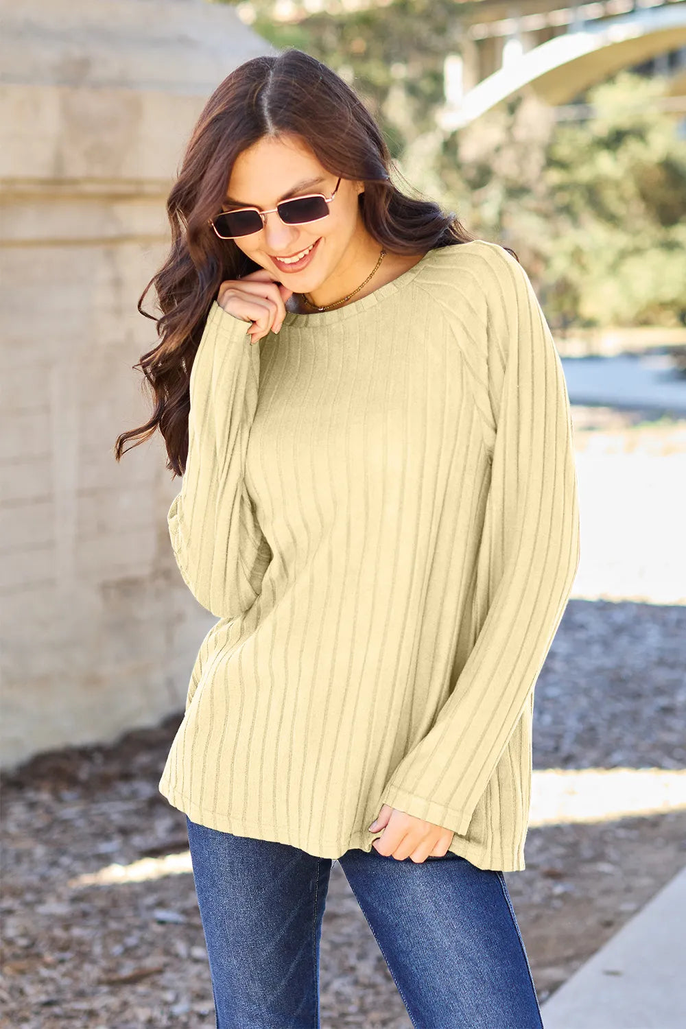 Basic Bae Full Size Ribbed Round Neck Long Sleeve Knit Top – view 10 | Lola Mariee