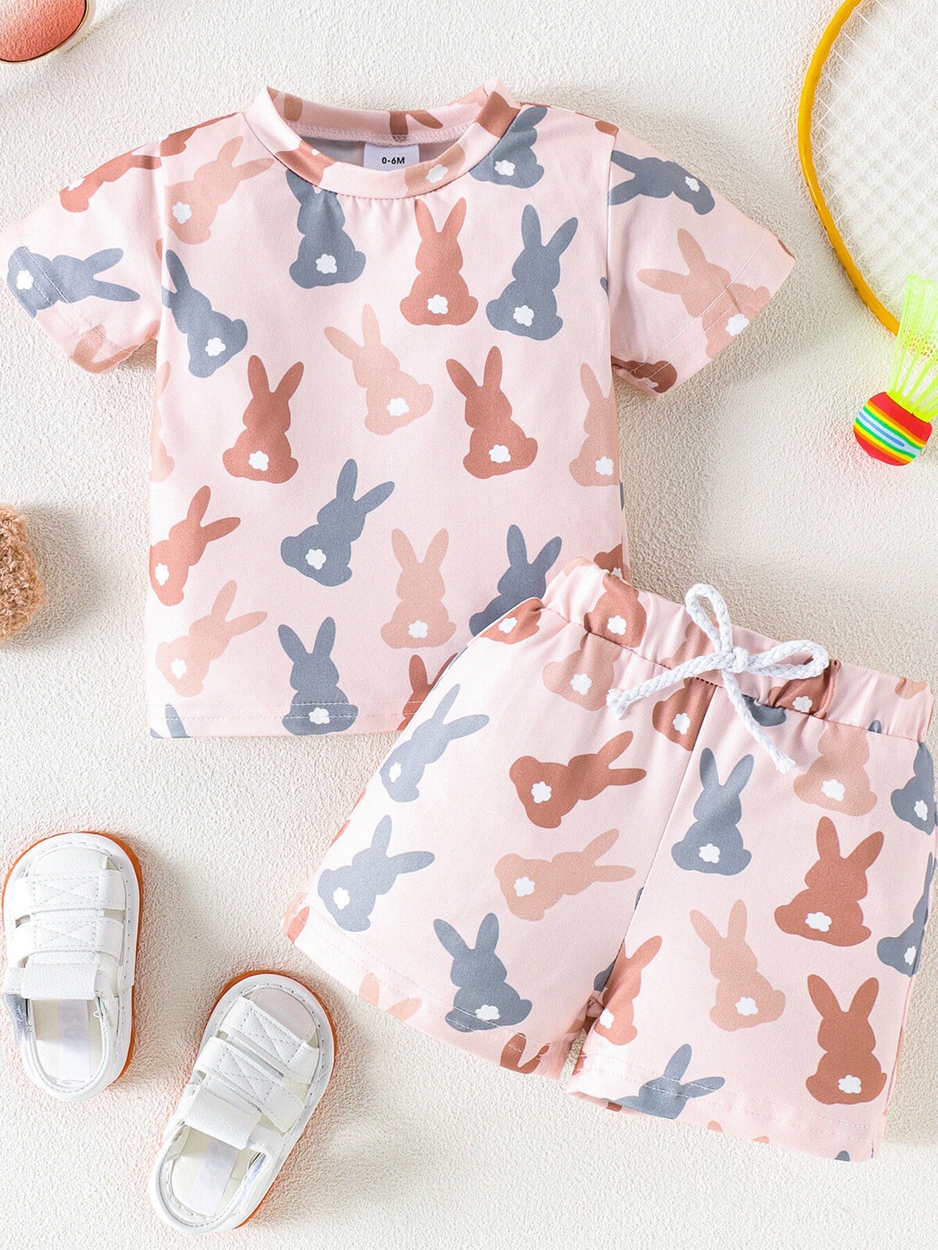 Children's Bunny Print Short Sleeve Top and Shorts Set – view 7 | Lola Mariee